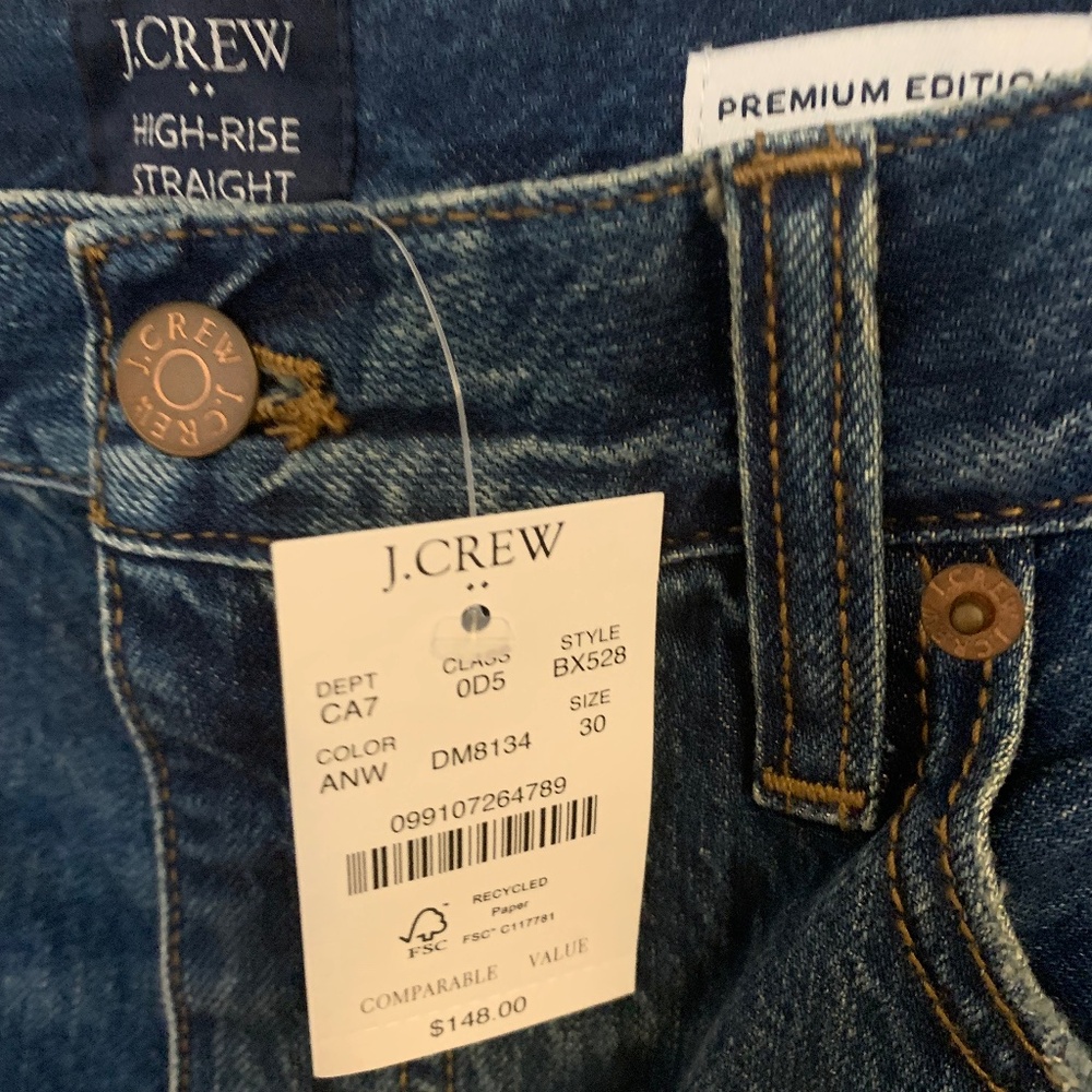 NWT  J. Crew woman’s high rise, straight leg jeans